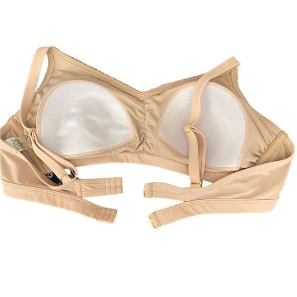 Plus size 2X bikini top with pink, beige & black crocheted knit front. Adj strap - Picture 3 of 12